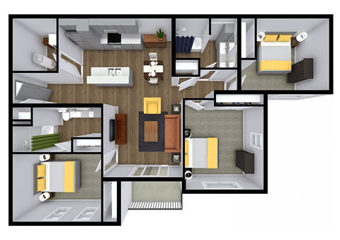 Floor plan for 3 beds, 2 baths, 1289 sqft